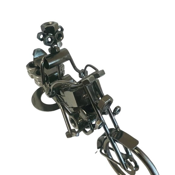 Handcrafted Welding Artwork Metal Motorcycle Sculpture Black Bolts Wrought Iron - Picture 4 of 8